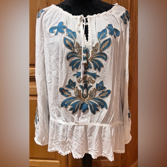 Soft Surroundings Botanical Gardens Embroidered Sequins Blouse Marshmallow Large - Picture 2 of 13